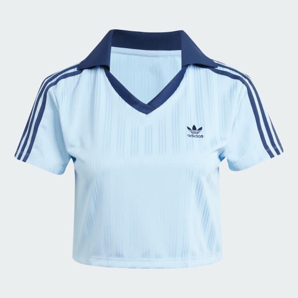 Blue Adicolor Football Jacquard V-Neck Crop Polo Shirt