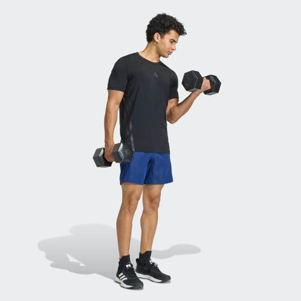 สีน้ำเงิน กางเกงขาสั้นผ้าทอเมแลงจ์ WORKOUT ESSENTIALS BASE