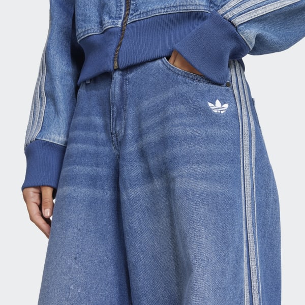 レディース アディカラー デニム トラックパンツ　インディゴデニム　新品 adidas ジーンズ デニム デニムパンツ アディカラー スリー