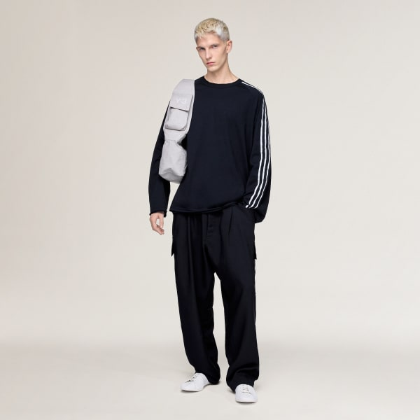 cerná TRIČKO Y-3 RAW EDGE 3 STRIPES LONG SLEEVE