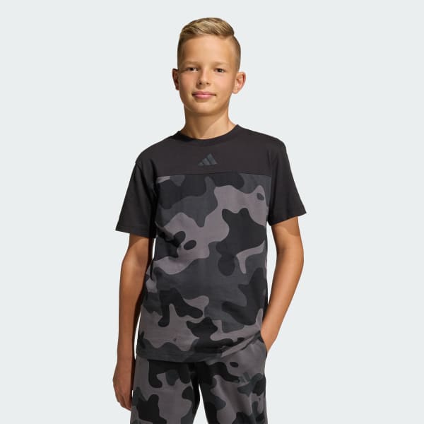 Negro Playera Seasonal Essentials de Algodón con Estampado de Camuflaje para Niños