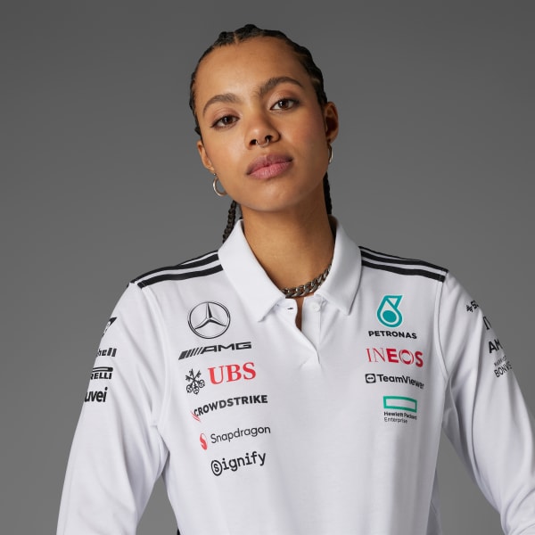 Hvid MERCEDES - AMG PETRONAS FORMULA ONE TEAM POLO LONG SLEEVE TRØJE