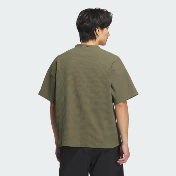 グリーン ルーズフィット ワッフルファブリック 半袖Tシャツ