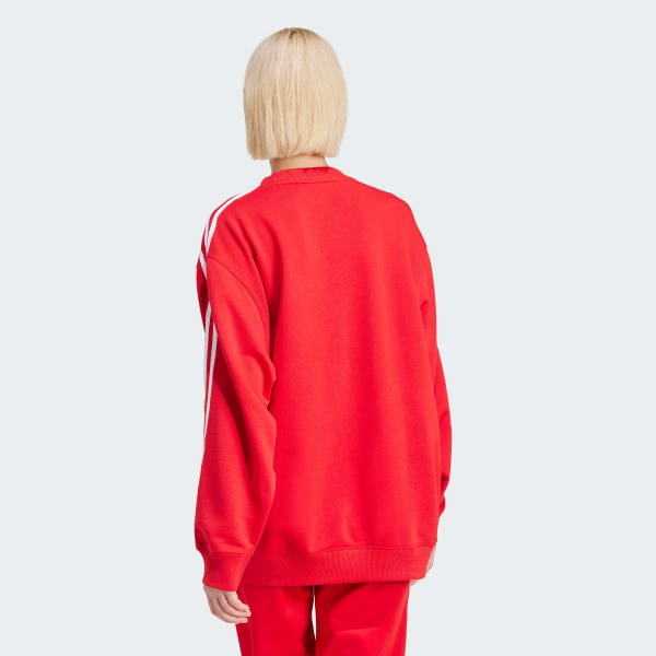 adidas 3 Stripes Oversized Crew Sweatshirt Red adidas UK