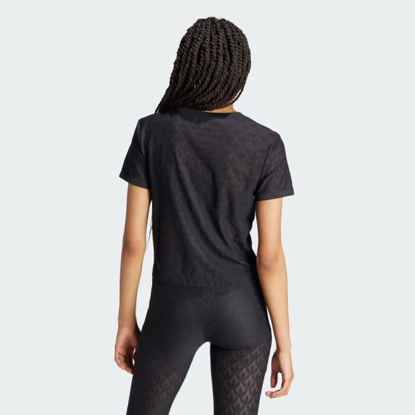 Negro Camiseta Corta Fashion Monogram Encaje