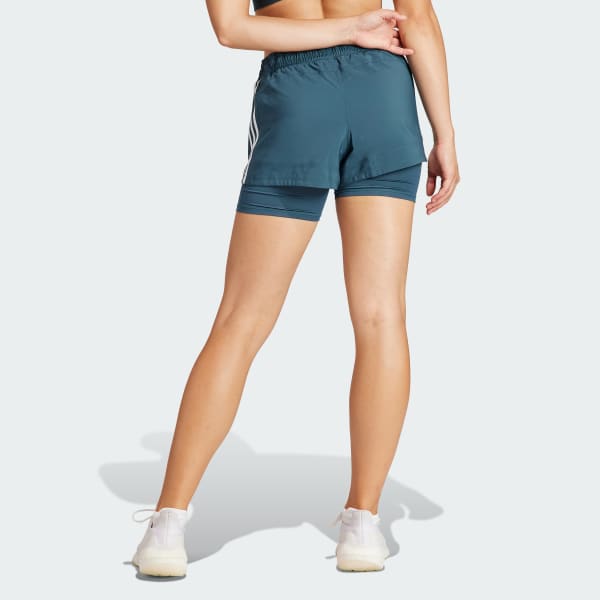 Turquesa Shorts Dos en Uno Pacer 3 Rayas Tejidos