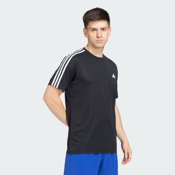 Black TRAINING ESSENTIALS BASE 3 STRIPES TEE