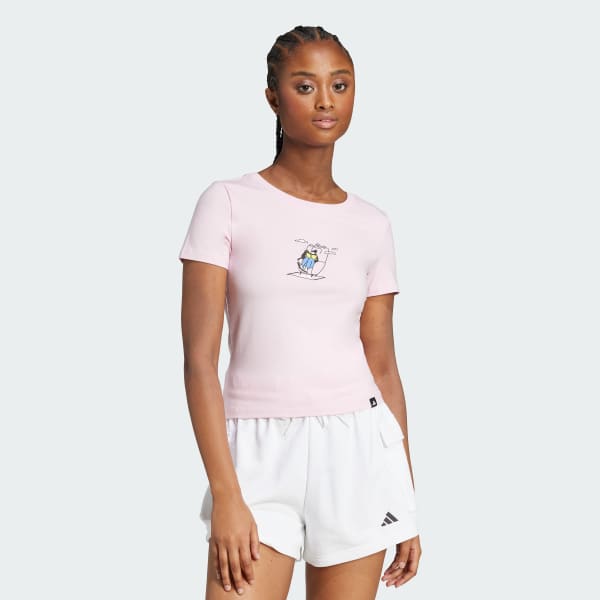 Rosa Camiseta de largo por encima de la cintura estampada Doodle