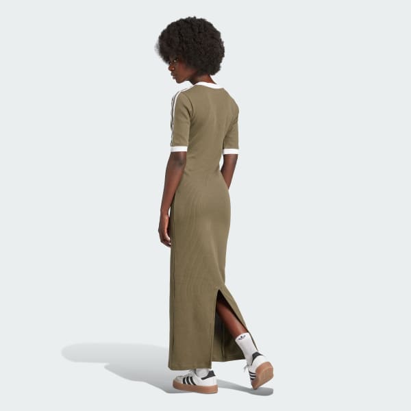 Adidas Originals Women s Adicolor 3 Stripes Knit V Neck Dress Medium Olive Strata