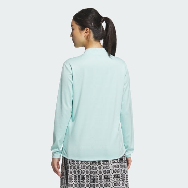 Turquoise Jacquard Mock Neck Polo-shirt Long Sleeve