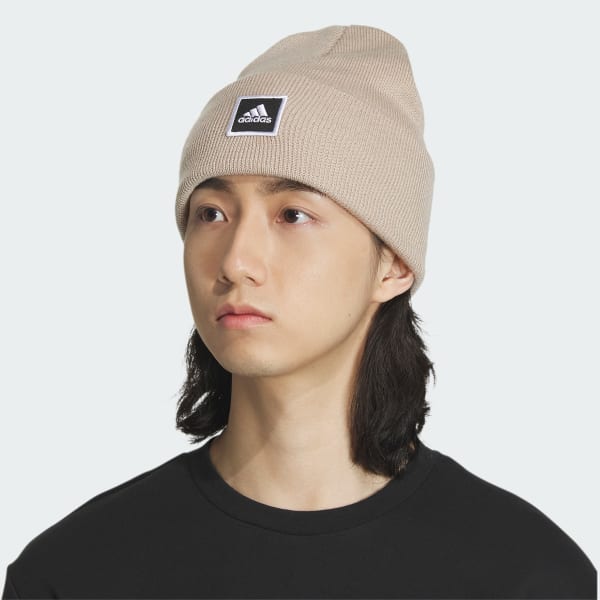 Beige Wide-Cuff Fold Beanie