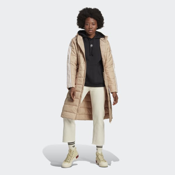Beige Hooded Premium Long Slim Jakke LA664