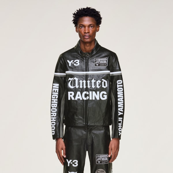 Black Y-3 NBHD Leather Racer Jacket
