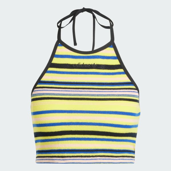 Yellow Towel Striped Halter-Neck Top