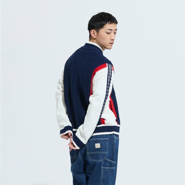 ブルー レトロ リミックス カーディガン