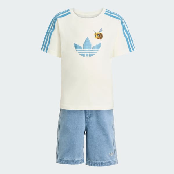 White adidas Originals x Minecraft Tee and Short Set