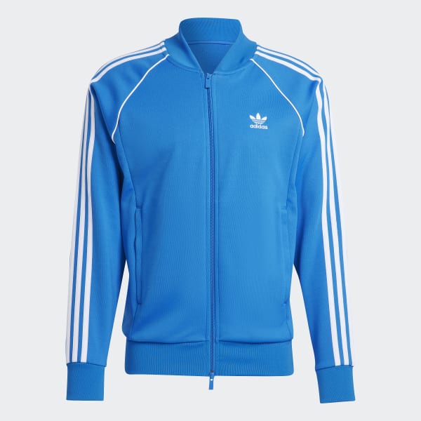 Adidas originals three stripe track jacket hotsell in blue