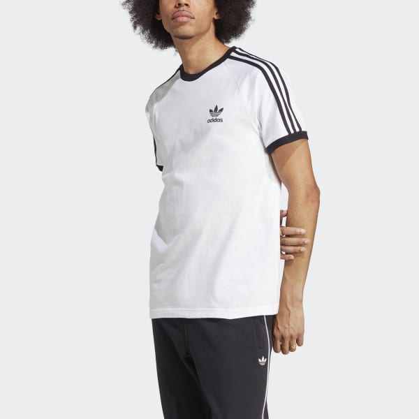 White adidas top with black stripes cheap