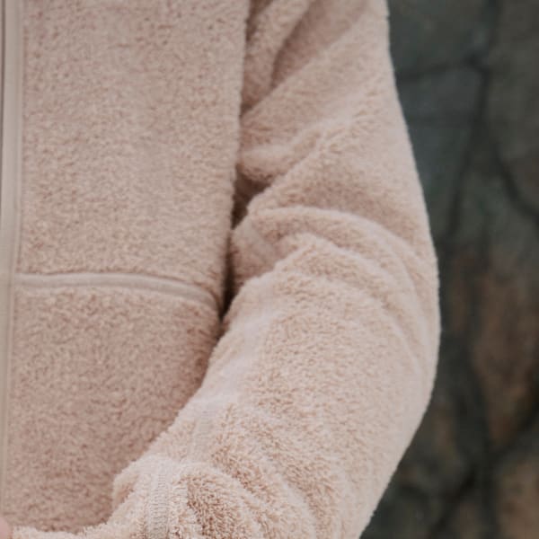 Beige High-pile fleece hooded down coat