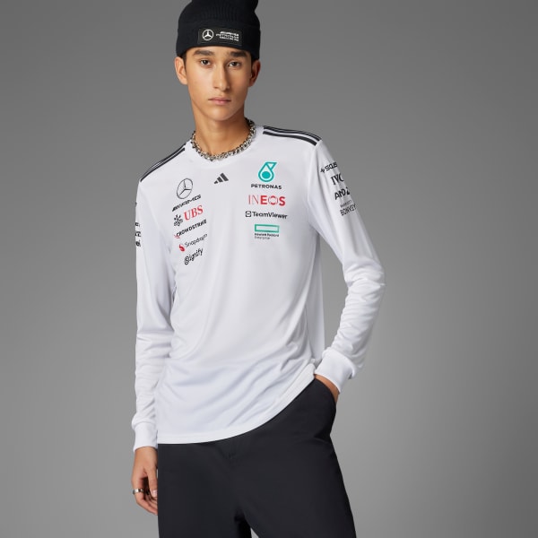 Blanco Polera Oficial Blanca Manga Larga de Piloto Mercedes - AMG PETRONAS F1 Team