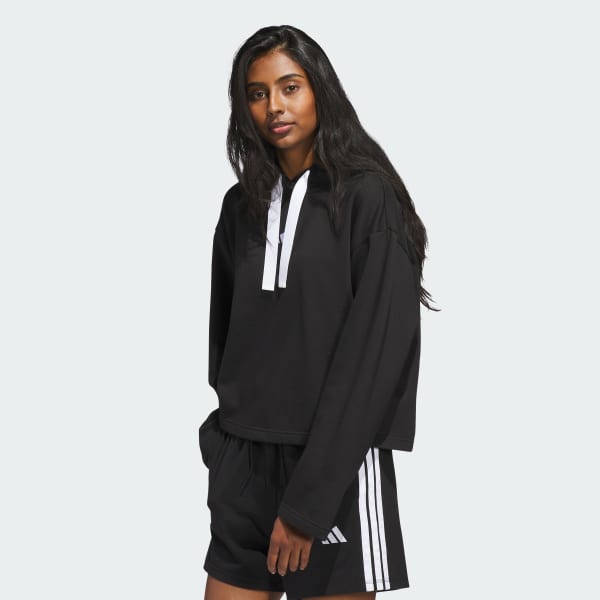 adidas WOMENS FLEECE 3STRIPE HOODIE - Black | Free Shipping with