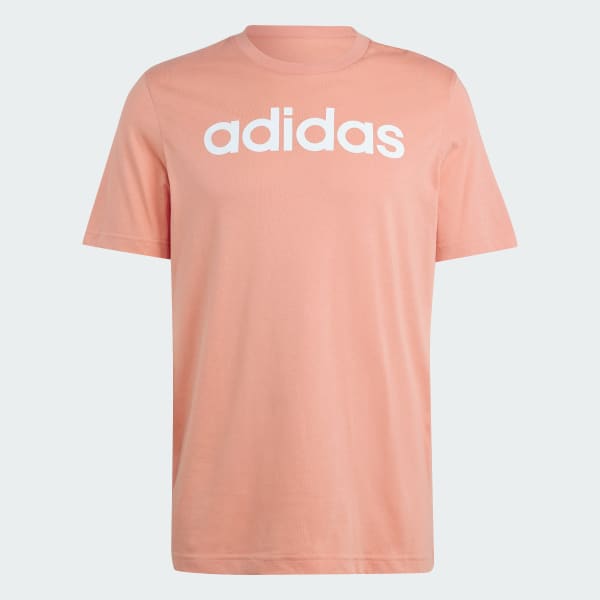 สีแดง เสื้อยืดผ้าซิงเกิลเจอร์ซีย์ปักโลโก้แนวนอน Essentials