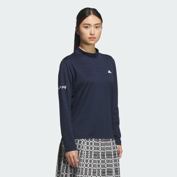 ブルー 【ゴルフ】ジャカード モックネック長袖ポロシャツ