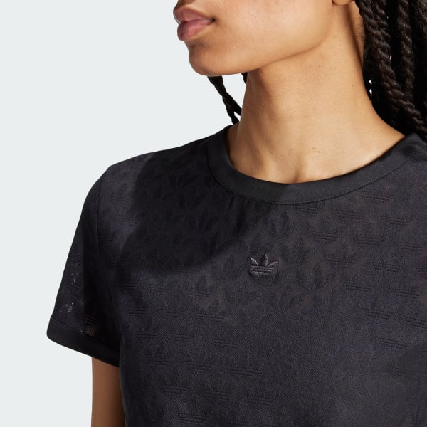 Fashion Monogram Lace Cropped T Shirt