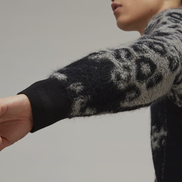 Nero Y-3 Leopard Knit Crew Sweater