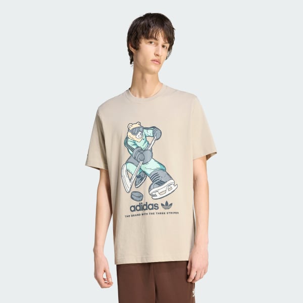 Beige T-shirt graphique Hockey Bear
