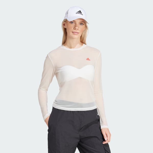 Branco Camiseta Manga Longa Mesh