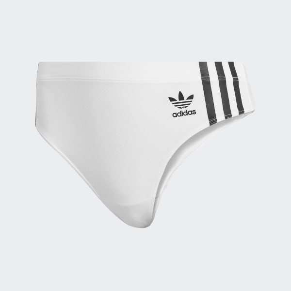 White Adicolor Comfort Flex Cotton Wide Side Thong Briefs (2 Pairs) HPO15