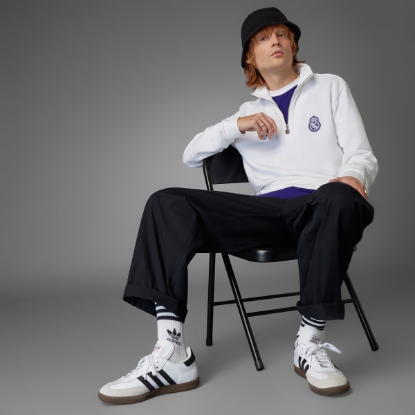 wit Real Madrid Terrace Icons Trui met Halflange Rits