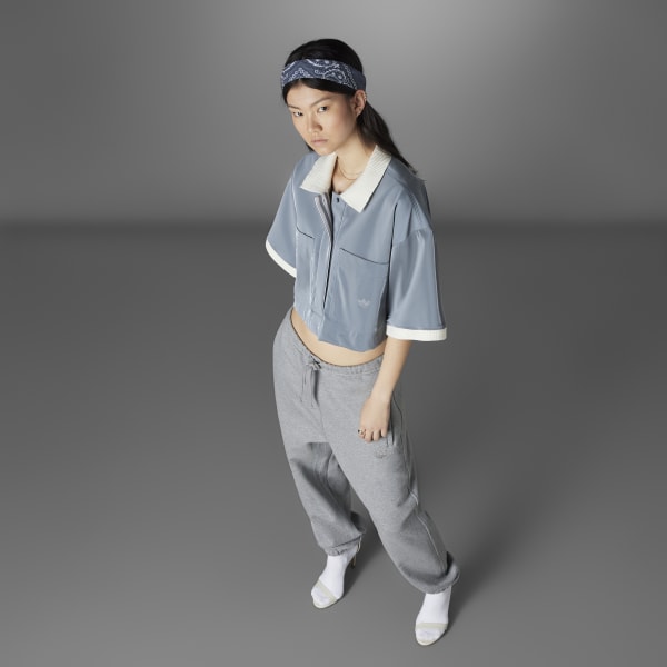Grey Blue Version High-Shine Crop Polo Shirt