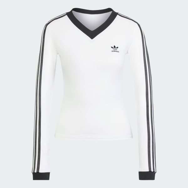 White 브이넥 긴팔 셔츠