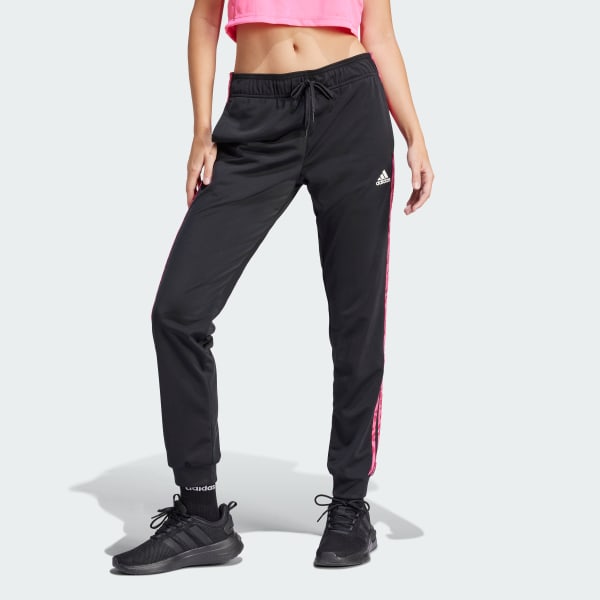 Negro Pantalón Deportivo Essentials 3 Rayas Tejido Tricot con Animal Print y Pierna Cónica