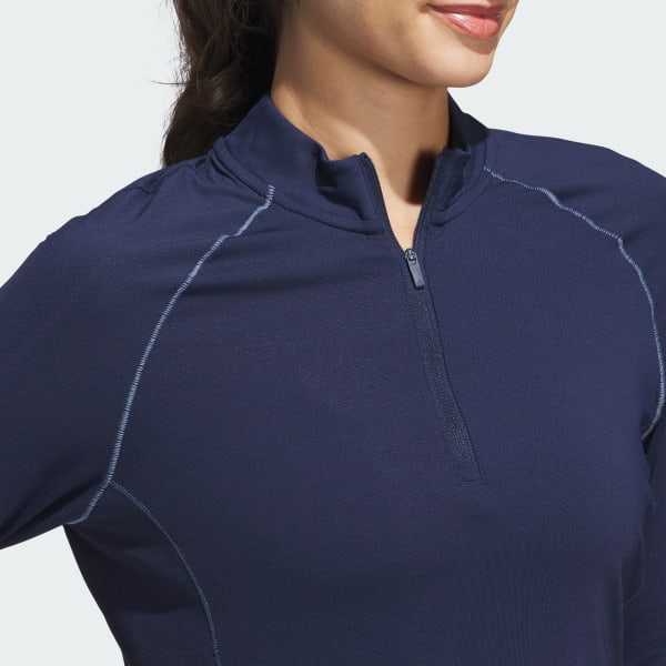 adidas Ultimate365 Solid Quarter-Zip Mock Polo Shirt - Blue