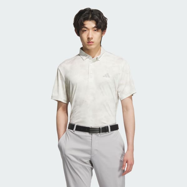 White Allover Print Short Sleeve Polo Shirt