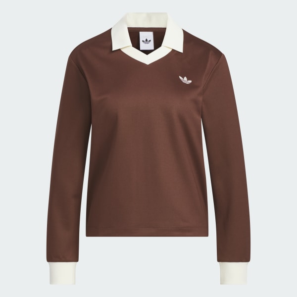 ブラウン Vネック長袖ジャージ