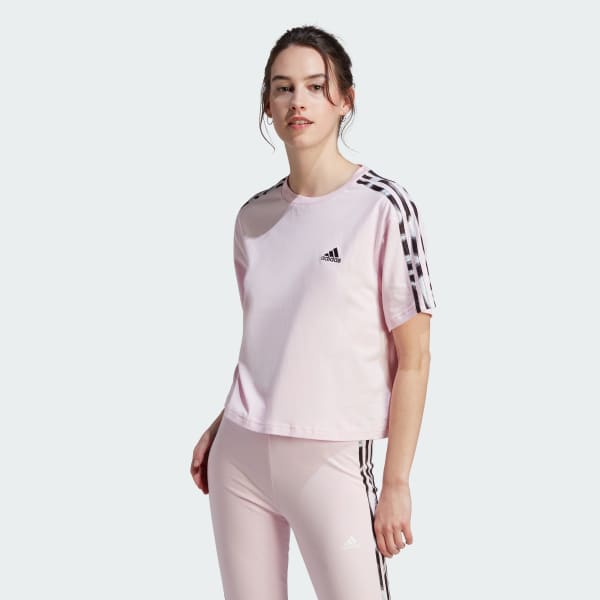 Rosado Polo Corto Vibrant Print 3-Stripes Cotton