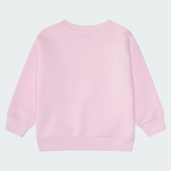 Pink 2-Piece Long Sleeve Crewneck Fleece Pullover & Ribbed Flare Pant Set