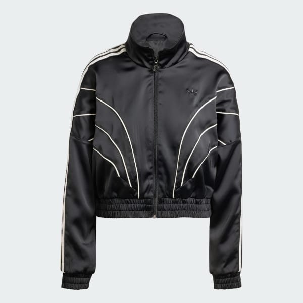 Black Piping Loose Crop Track Top