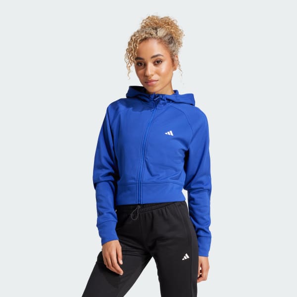 adidas AEROREADY Game and Go Full Zip Hooded Fleece Jacket Blue Free Shipping with adiClub adidas US