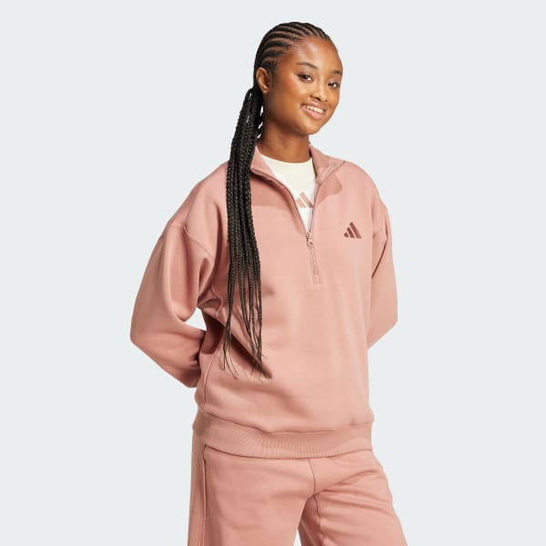 adidas ALL SZN Fleece Loose Quarter-Zip Sweatshirt - Pink