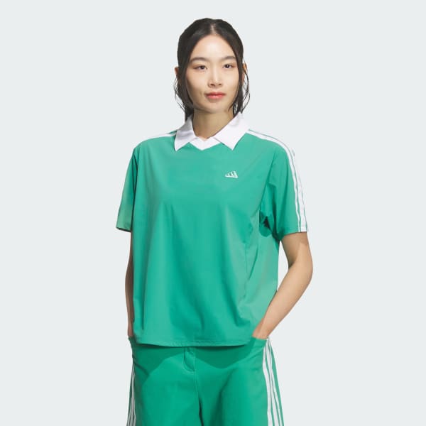 สีเขียว เสื้อเชิ้ตแขนสั้นผ้าทอ 3-Stripes