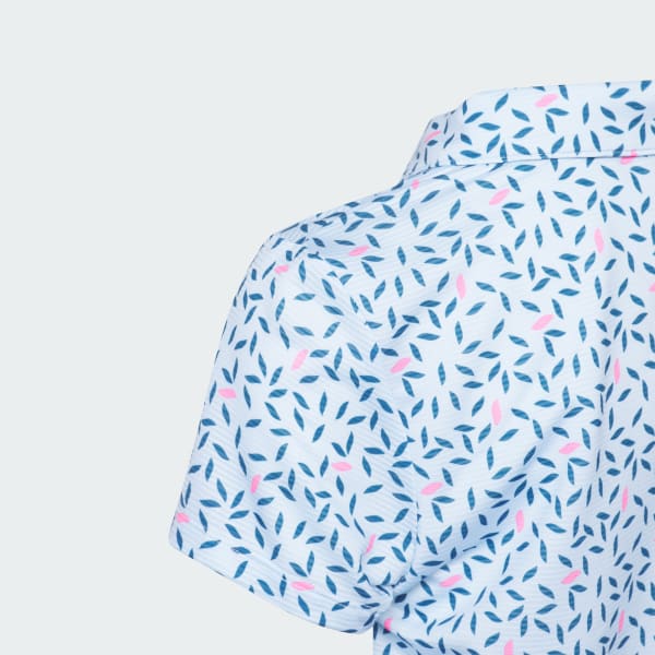 สีน้ำเงิน เสื้อโปโลแขนสั้นพิมพ์ลายสำหรับเด็กผู้หญิง