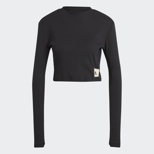 Black Lounge Ribbed Crop Long Sleeve Tee
