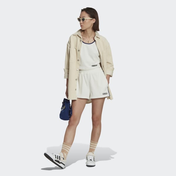 Blanco Shorts Tejido de Rizo Corte Alto ID037