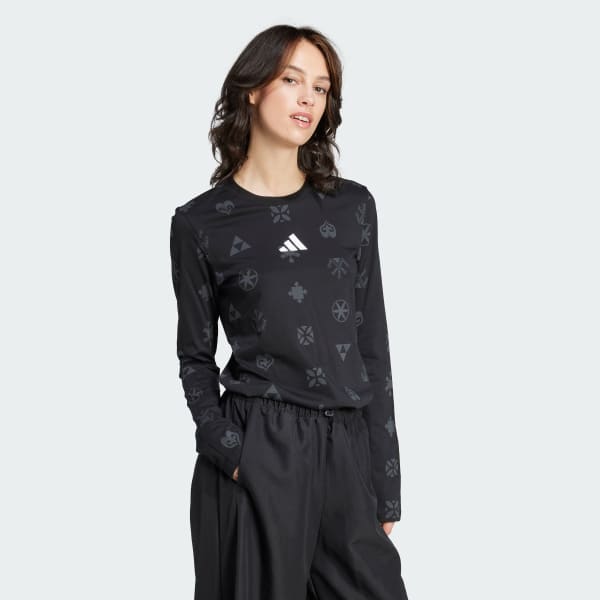 Black Bloom Sky Print Long Sleeve Tee