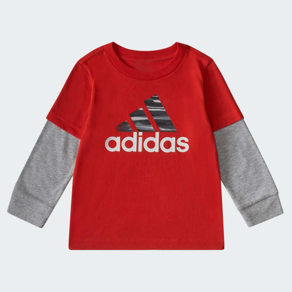 adidas Two-Piece Layered Cotton Tee and Fleece Pant Set - Red | Kids ...